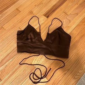 Zara Satin Brown Tie Back Crop Top Sz M